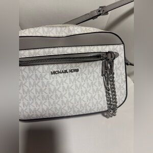 Michael Kors Gray and White Jet Set Large Logo Crossbody Bag